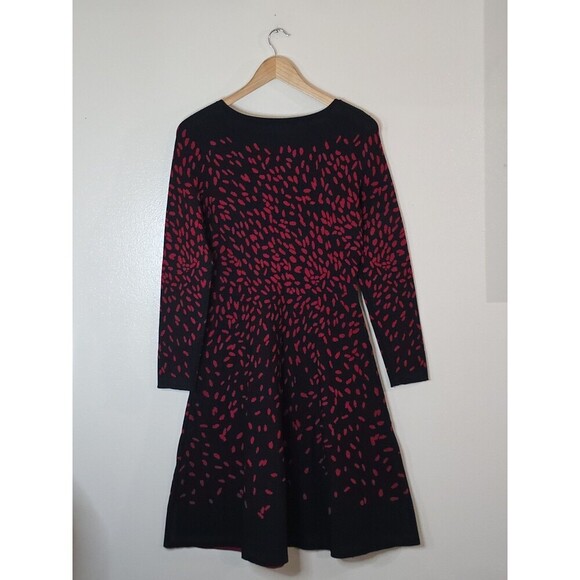Hobbs Black Red Long Sleeve A Line Knit Dress Womens Size 6 Fit & Flare Jodie - Picture 5 of 10